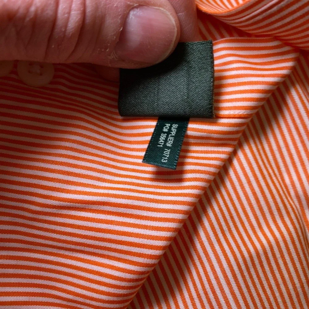 Lauren Ralph Lauren Non Iron Dress Shirt Mens 16 32/33‎ Orange White Stripe
